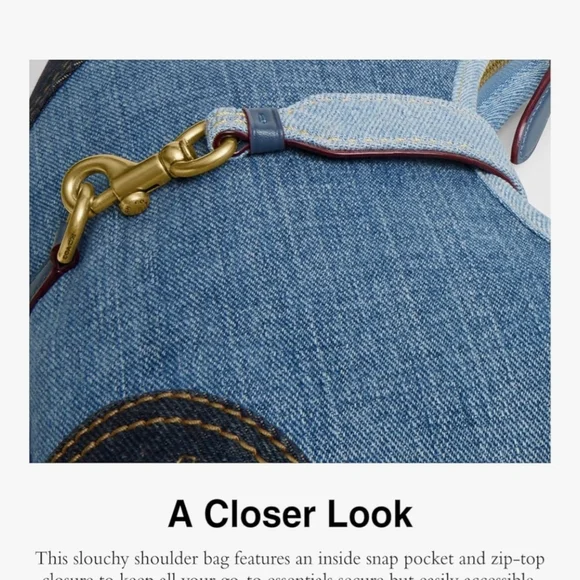 Coach Blue Denim Shoulder Bag with Gold Accents - Picture 4 of 4
